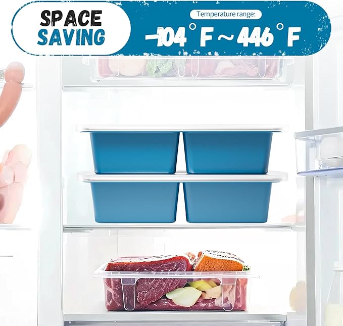 Silicone Freezer Tray With Lid, 4 Large 2 Cup Soup Freezer Molds, Soup Freezer Container for Meal Prepping, Large Ice Cube Tray, Perfect for Storing Leftovers, Sauces, Lasagna, 2-Pack