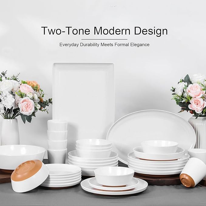 Webbylee 16" Melamine Oval Platter Set of 2 - Lightweight Durable Serving Tray for Party, Catering & Home | Dishwasher Safe, Fits Turkey/Charcuterie-White & Brown