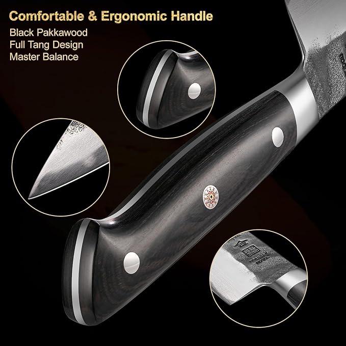 Black Forged Japanese Knives with High Carbon Stainless Steel and Full Tang Pakkawood Handle, Kitchen Knife with Premium Box (5 Inch Paring Knife)