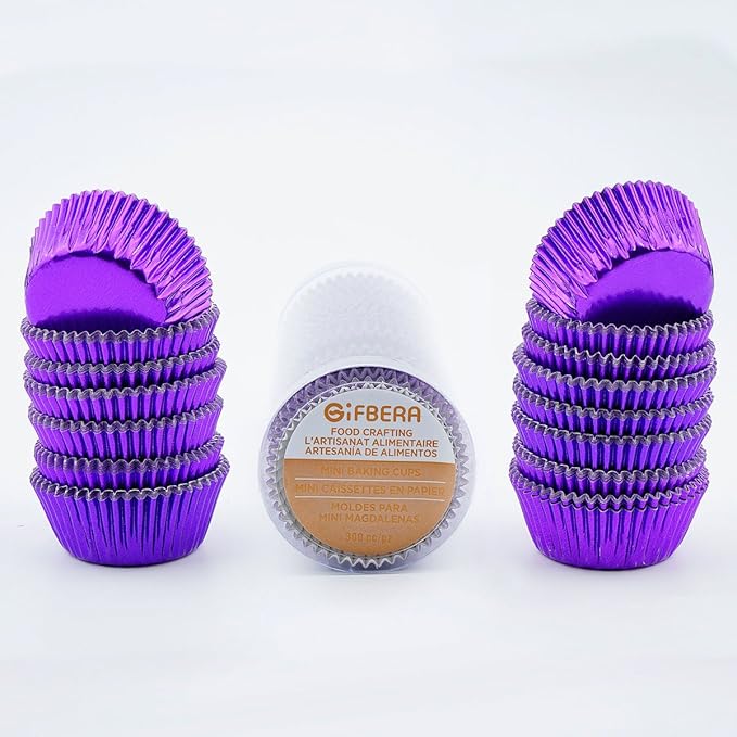 Gifbera Metallic Purple Foil Mini Cupcake Liners Muffin Cups, 300-Count