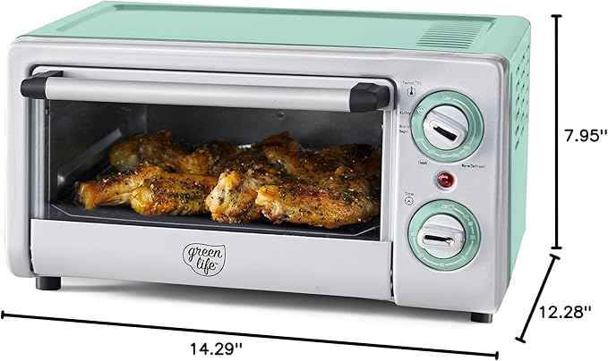 GreenLife Countertop Toaster Oven Air Fryer Stainless Steel, Healthy Ceramic Nonstick, PFAS Free, Tray & Basket, Bake, Broil, Reheat, Adjustable Temp & Time Control, Auto Shutoff, Turquoise