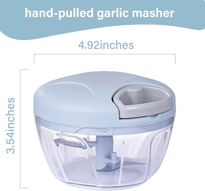 Manual Food Processor Vegetable Chopper, Portable Hand Pull String Garlic Mincer Onion Cutter for Veggies, Suitable for Vegetables, Ginger, Garlic, Fruits, Onion, Potato, Salad (Blue 500 ml)