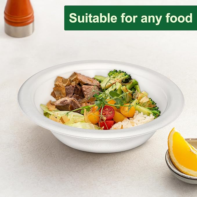 Paper Bowls 12oz, Disposable Bowls Heavy Duty, 1000-Pack 100% Compostable Disposable Soup Bowl, Biodegradable Bagasse Paper Bowls Bulk-White