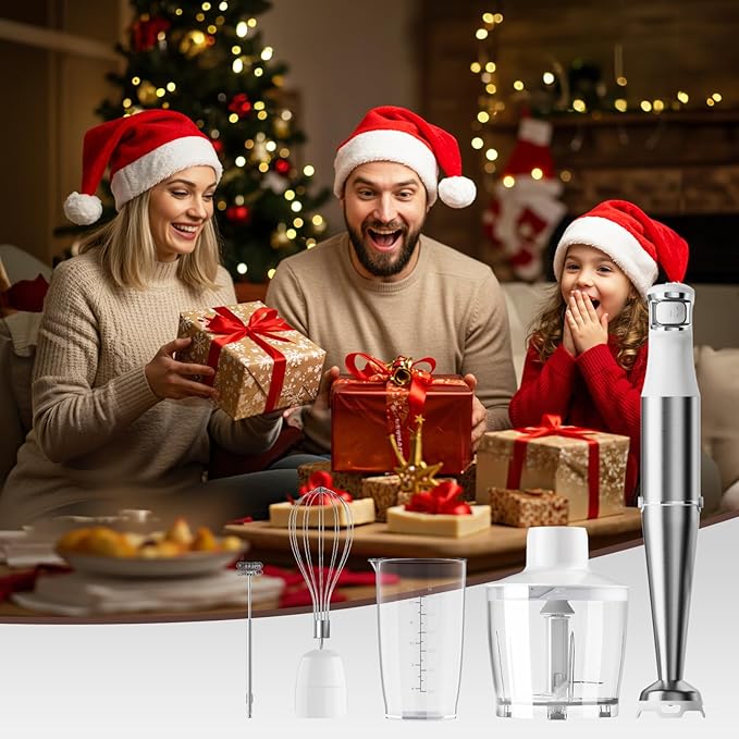 Immersion Blender Handheld Corded Hand Blenders Set 1100W, Trigger Variable Speed 5 in 1 Stick Emulsifier with Chopper, Whisk and Frother for Soup, Baby Food and Smoothies, White,Case