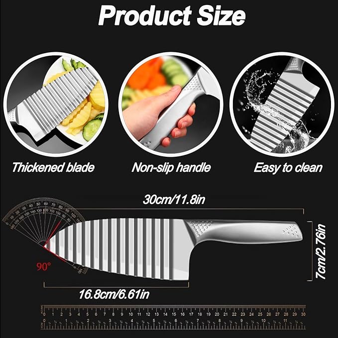 NOVANO Stainless Steel Crinkle Cutter with Wavy French Fries Chopper for Potato, Carrot and fruit, Waves French Fries Slicer Handheld Chopper,Dicer, Kitchen Gadgets & Essentials
