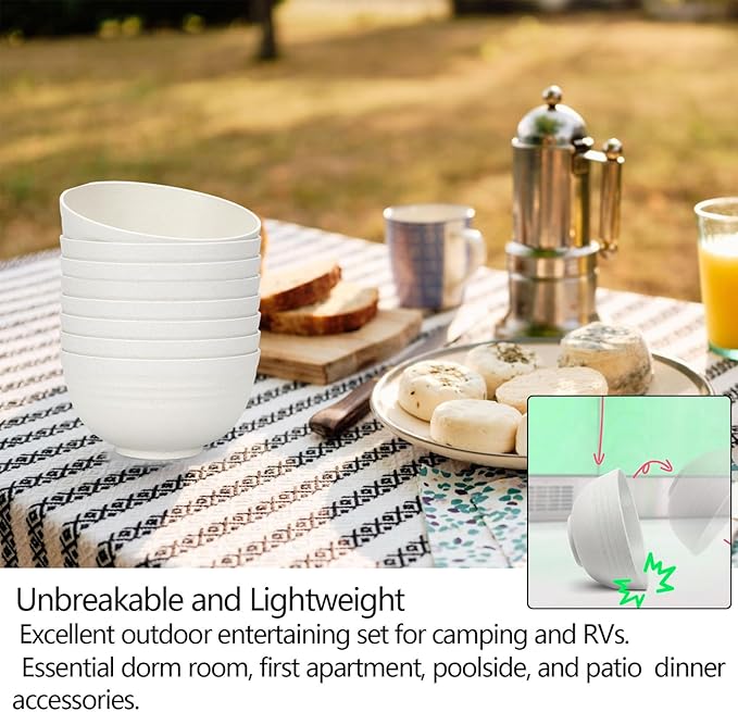 Homestockplus 24 Oz Unbreakable Cereal Bowls Set of 8 - Microwave & Dishwasher Safe Wheat Straw Fiber Bowls for Soup, Rice, Salad - Eco-Friendly and Robust ăNon Ceramică