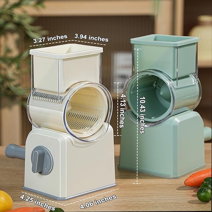 5-in-1 Rotary Cheese Grater with Handle,Multifunctional Manual Vegetable Shredder with Interchangeable Blades,Strong Suction Base,Effortless Shredding for Cheese,Nuts,Fruits,Veggies (green)