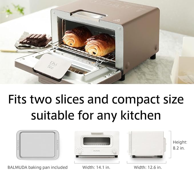 BALMUDA The Toaster | Steam Oven Toaster | 5 Cooking Modes: Sandwich Bread, Artisan Bread, Pizza & Pastry, Oven | Precise Heat Control | Steam Technology | Baking Pan | US Version | Gray