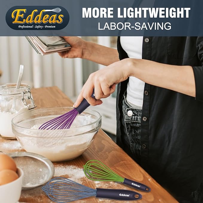 Whisk Eddeas Silicone Whisk Set of 6.Silicone whisks for cooking non Scratch.BPA Free and Dishwasher Whisk.7+9+11inch Colorful Wisk Great for cooking and Baking.(6pcs )