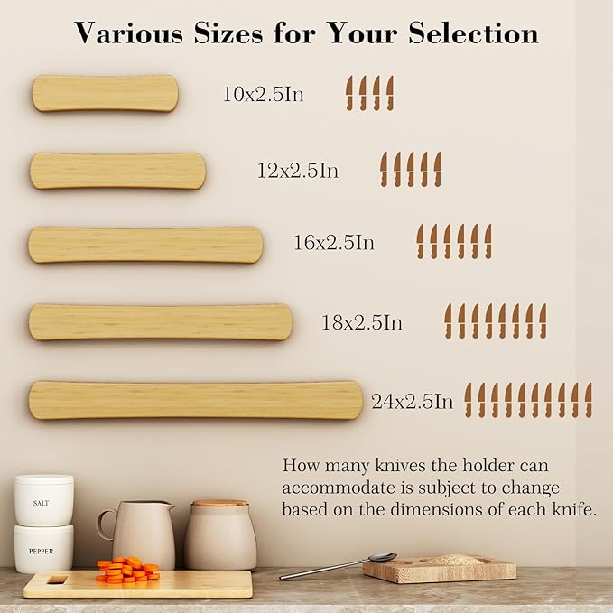 Magnetic Knife Holder for Wall, 16 Inch Bamboo Knife Strip with Strong Magnetism, Kitchen Accessories Organizer, Housewarming Gifts for New Home, Storage Space Saver for Apartment/Rv/Farmhouse