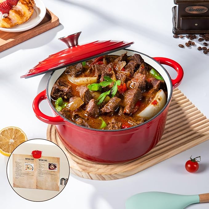 Enameled Cast Iron Dutch Oven Pot with Lid Heavy-Duty Cookware for Bread Baking, Braising, Stews, Roasting,4QT,red