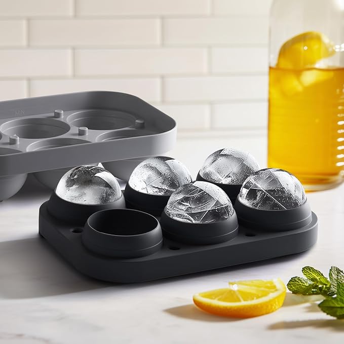 2.5inch Spherical Ice Ball Tray For Whiskey, Big Ice Freezer Mold for Cocktails,Easy Fill In & Release Ice Cube Mold, Durable &Reusable Spherical Ice Maker (Steel Grey)