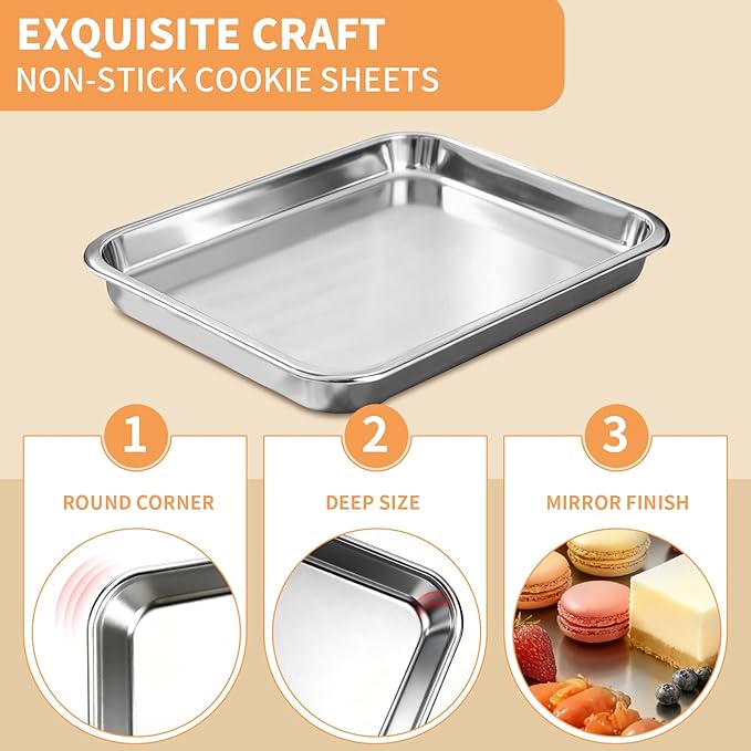 Baking Sheet Set of 3, Stainless Steel Cookie Sheets Baking Sheet Pan, 10.5/12.4/16 Inch, Thicker and Firmer Baking Pans Set, Non-stick, Non toxic & Heavy Duty & Easy Clean,Dishwasher Safe