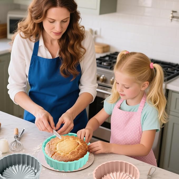 10 Inch Silicone Bundt Cake With 8 Inch Pan Set (2 Pack) - Nonstick Baking Mold for Pound Cake, Jello, Bread & Brownies, Dishwasher Safe, Grey