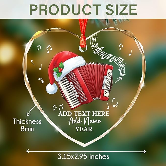 Personalized Text Name & Year Accordionist Glass Ornament, Accordion Instrument Christmas Tree Ornaments, Custom Accordion Player Christmas Ornament 2025, Xmas Decor Gifts for Music Lovers