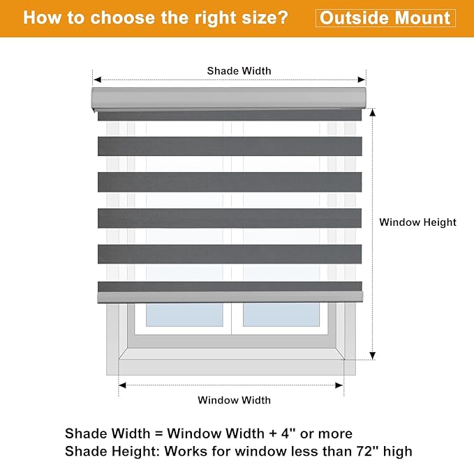 Persilux Cordless Zebra Shades (47" W X 72" H, Grey) Free-Stop Window Shades Dual Layer Light Control for Day and Night, Light Filtering Sheer Blinds for Windows, Easy to Install