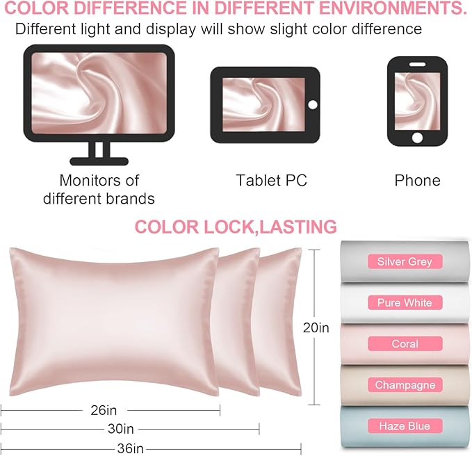 Mulberry Silk Pillow Cases Queen Size with Hidden Zipper, Ultra Smooth and Soft Breathable Cooling Silk Satin Pillowcase for Hair and Skin, Gifts for Women Men (Coral Pink, 20x30 Inches, 1 Pack)