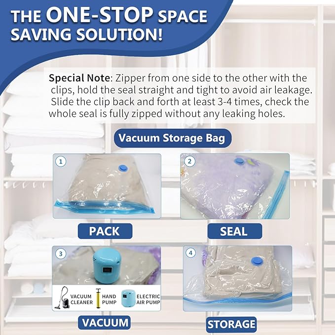 Vacuum Storage Bags, 10 Large Space Saver Bags Compression for Comforters, Bedding and Blankets, Vacuum Sealed Bags Clothes Storage Travel Essentials