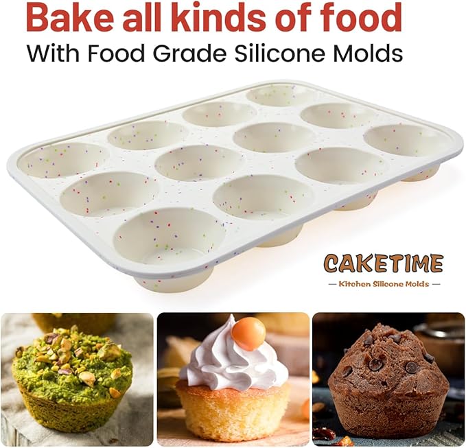 Silicone Muffin Pan, Metal Reinforced Frame Cupcake Pan 12 Cups Regular Size Easy to Move in or Out of Oven Non-Stick (1)