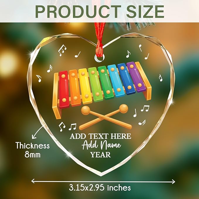 Personalized Xylophone Player Christmas Glass Ornament, Custom Text Name & Year Xylophone Xmas Ornament, Xylophonist Christmas Tree Hanging Ornaments 2025, Gift for Men Women Instrument Lover
