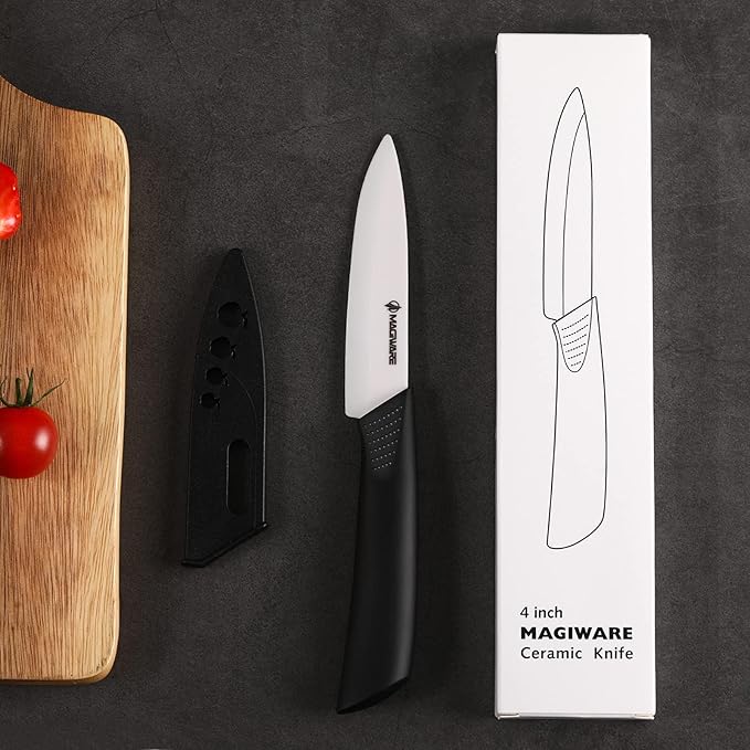 Paring Knife, Classic 4 inch Ceramic Paring Knife with Sheath Cover, Fruit and Vegetable knife,Longer Sharp Rust Proof Stain Resistant
