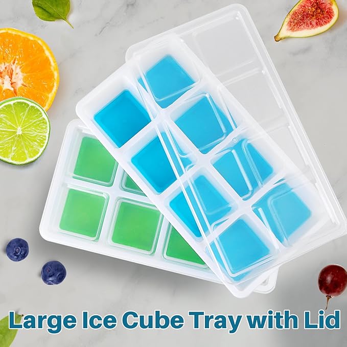 Large Ice Cube Molds, FURNSII 2 Pack Silicone Large Square Ice Cube Trays with Lids BPA Free, Easy-Release & Stackable 1.8'' Big Ice Cube Tray for Freezer Cocktail Whiskey Coffee