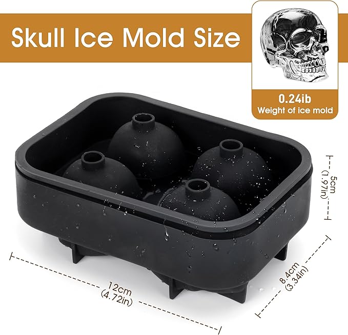 Ice Cube Tray Skull Shaped Silicone Ice Cube Molds Essential Bartender Accessory for Whiskey Cocktail Bourbon Lovers Eco Friendly Ice Cube Tray(2Pcs)