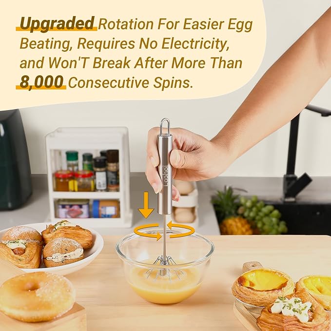 2025 New Upgraded Stainless Steel Semi-Automatic Whisk - Easy to Use Whizzy Whisk,Versatile Wisker Tool for Cooking,Kitchen Essential Egg Beater for Baking,Whisking,Beating & Stirring (10in)