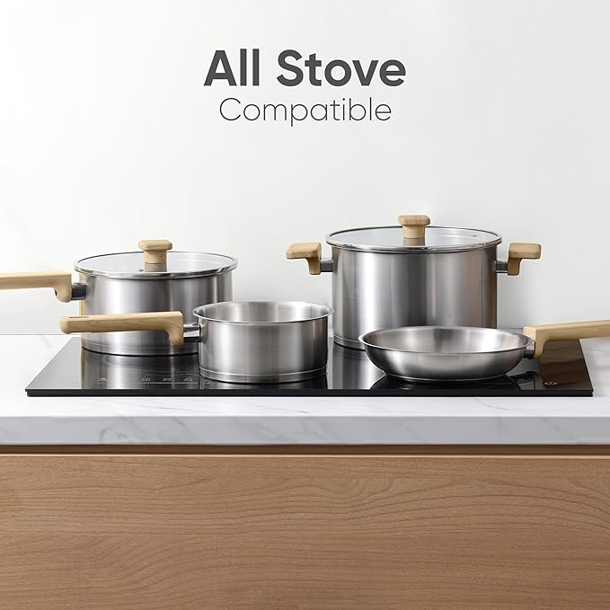 CAROTE Stainless Steel Stock Pot - 5 Quart Heavy Duty Induction Cooking Pot with Visible Lid for Pasta, Soup, Spaghetti, Bottom Big Stockpot, Deep Cookware for Canning, Boiling, Simmer