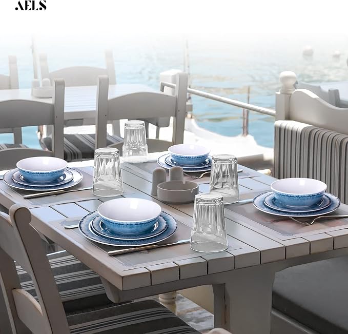 AELS Melamine Dinnerware Set of 12 Pcs Dinner Dishes Set for Indoor and Outdoor Use, Dishwasher Safe, Lightweight Unbreakable, Navy Blue