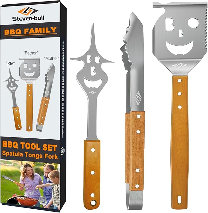 Heavy Duty BBQ Grill Tongs for Outdoor Grill,17 Inch Long Grill Tool, Metal Barbecue Utensil, Wooden Handle, Fun barbecue Tongs for Gas and Charcoal Grilling