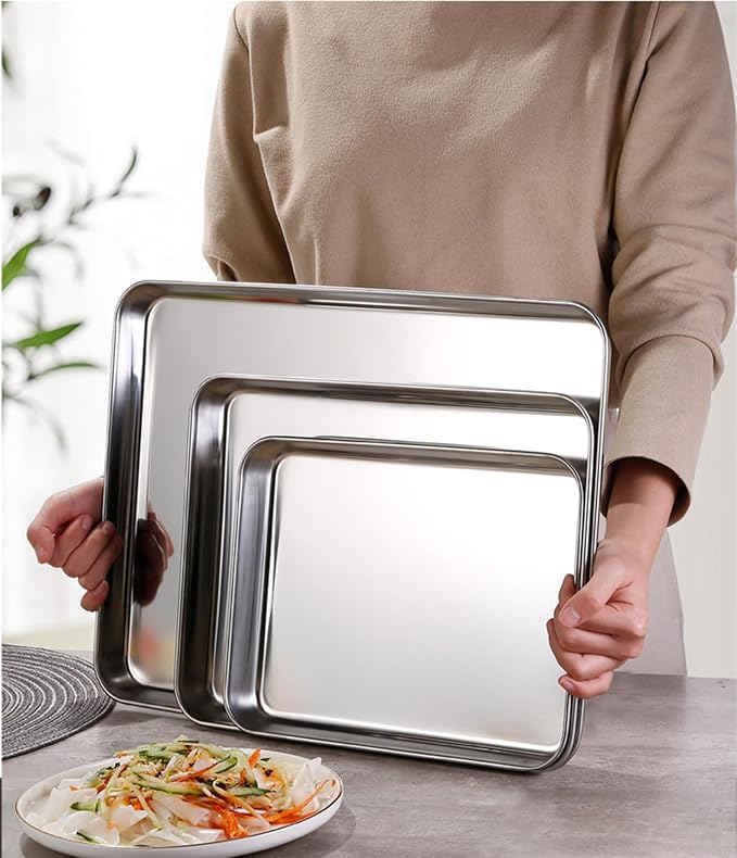 Small Cookie Baking Sheet Pans Stainless Steel 304 Tiny Serving Tray 12.4 x9.6 x1.1Inch (Diagonal 14.8) No Rust Dishwasher Safe Bakeware 2 Pack