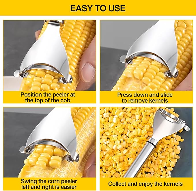 2 Pcs Stainless Steel Corn Peeler and Stripper Tool Set, Corn Stripper Cob Stripper Tool,Corn Stripper for Corn on the Cob Remover Tool,Corn Thresher with Ergonomic Handle,Kitchen Gadget
