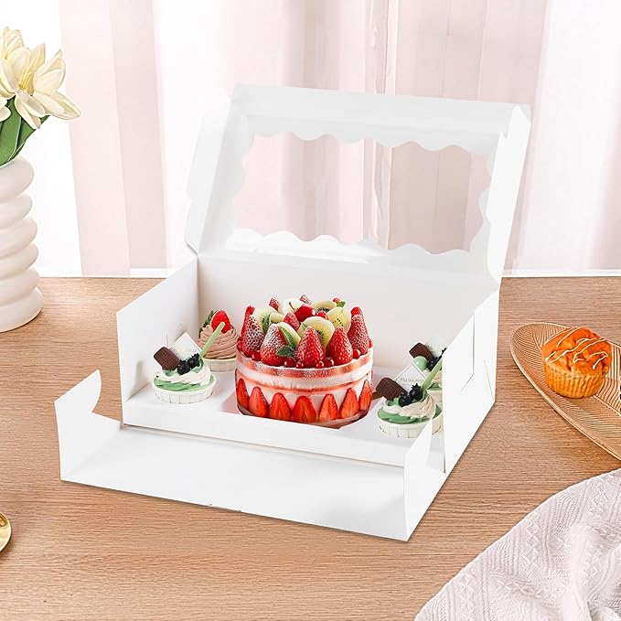 Bento Cake Box With Cupcakes, Clear Window 5 Holes Bento Combination,12 Sets: Cookie Boxes Fit 4 Regular Cupcake and Mini Cakes, Christmas Wedding Birthday Party (White/clear, 1+4/12pcs)