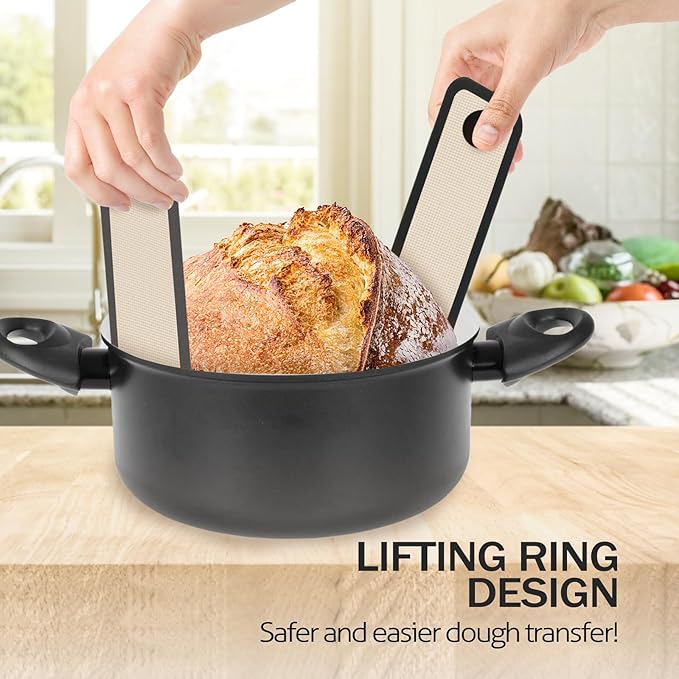 Silicone Bread Sling Oval and Round, 2 PCS Nonstick&Reusable Bread Baking Mats, Easy-To-Clean Dutch Oven Liners, Sourdough Bread Baking Supplies (Oval and Round, Black)