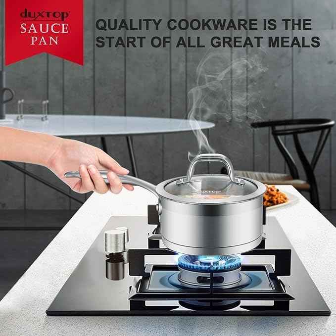 Duxtop Professional Stainless Steel Sauce Pan with Lid, Kitchen Cookware, Induction Pot with Impact-bonded Base Technology, 2.5 Quart