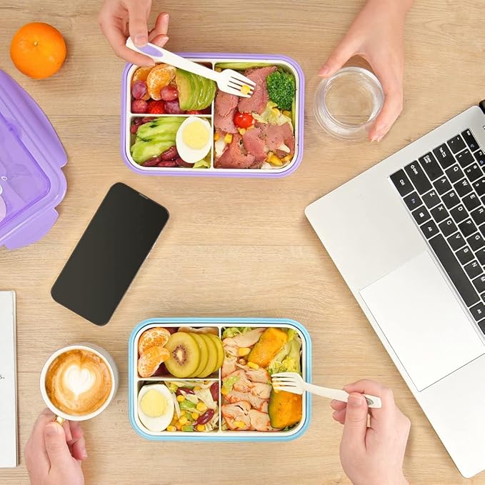 LOVINA Bento Boxes for Adults - 1100 ML Bento Lunch Box Container For Kids With Spoon & Fork - Durable Perfect Size for On-the-Go Meal, BPA-Free and Food-Safe Materials(Blue)