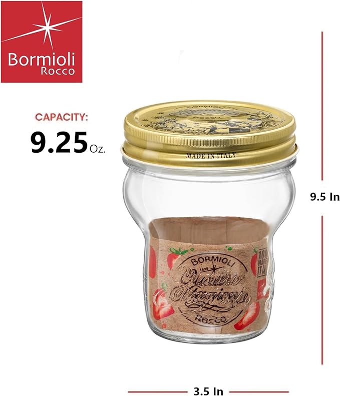 Bormioli Rocco Quattro Stagioni Stacking Jar - 9.25 Oz Glass Jar - Nestable & Stackable, Wide‑Mouth for Canning, Serving & Storing - Dishwasher & Freezer‑Safe Glass Container, Made in Italy