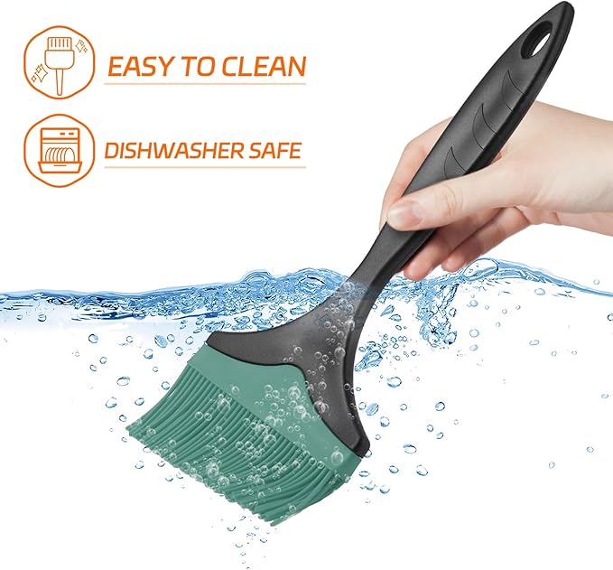 Large Silicone Grill Basting Brush - 3.95inch Extra Wide Silicone Basting Brush for Grilling,Heat Resistant Brushes Spread Oil Butter Sauce for Cooking Baking BBQ,Dishwasher Safe(Green 2)