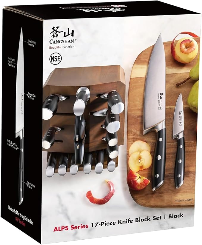 Cangshan Alps Series German Steel Forged 17-Piece Knife Block Set, Acacia (Black)