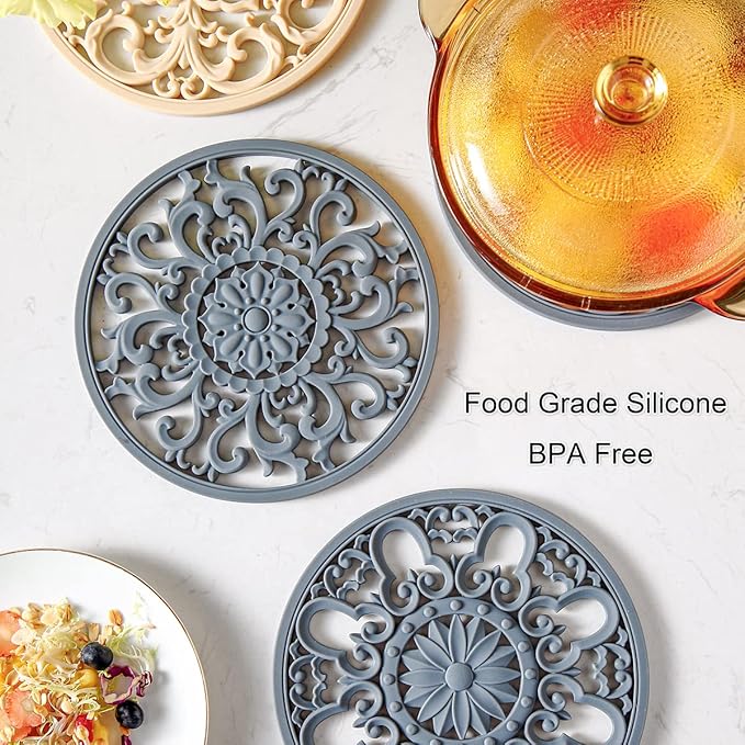 Extra Thick Silicone Trivet Mat for Hot Dishes, Hot Pots and Pans, Pot Holder, Hot Pad to Portect Your Table and Countertop, Kitchen Decor and Accessories,Merlot Red,Set of 3