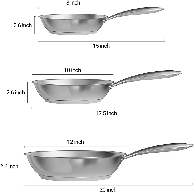 Verel Stainless Steel Frying Pan - 8 Inch Fry Skillet Stainless Steel Pan, Dishwasher and Oven Safe Cookware