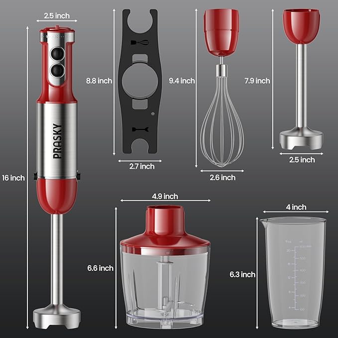 Immersion Blender Handheld,1200W Hand Blenders, 20 Speed & Turbo Mode Hand Held Blender, Stainless Steel Blades, Milk Frother Wand, Whisk, 600ml Beaker, 500ml Chopper (Red)