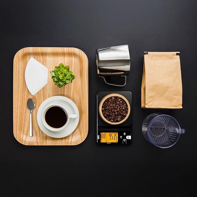 Polit Brewly Digital Coffee Scale with Timer|6.6lb/3000g Espresso Scale 0.1g/0.005oz Triple-Range Precision|USB-C or Battery|Dual Timer Modes|Small Travel Kitchen Scale for Pour-Over, Brewing & Baking