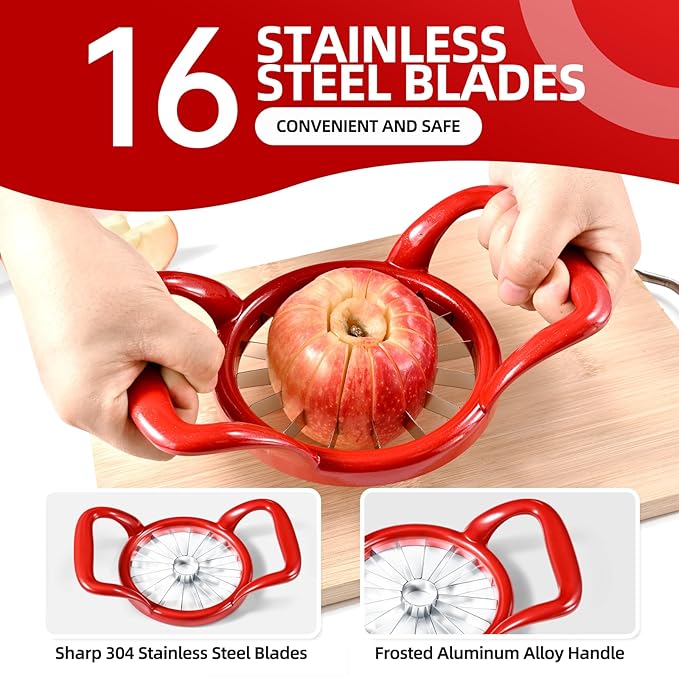 LIIGEMI 5.5 Inch Extra Large Apple Slicer,16-Slice Thin Apple Slicer and Corer,Cutter, Divider, Wedger for Fruits and Vegetables,Gifts for Mom,Sharp and Sturdy,Easy to Use(Red)