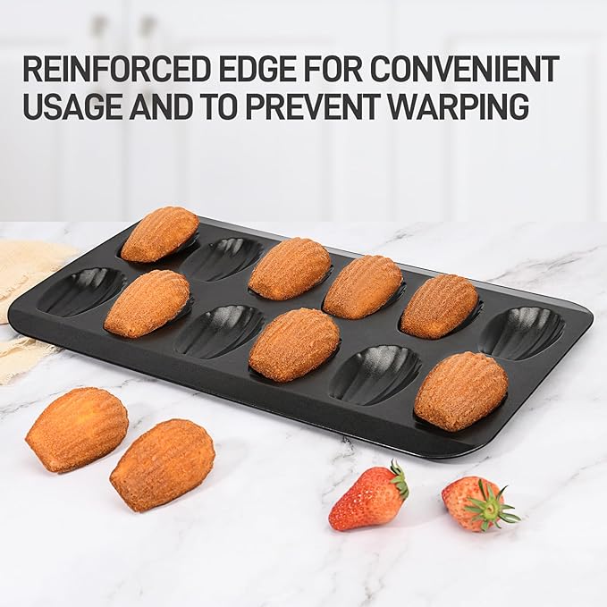 2 Pack Madeleine Pans for Baking, 12 Cavity Heavy Duty Shell Shape Baking Mold Nonstick Cookie Cake Pan for Oven(BLACK)