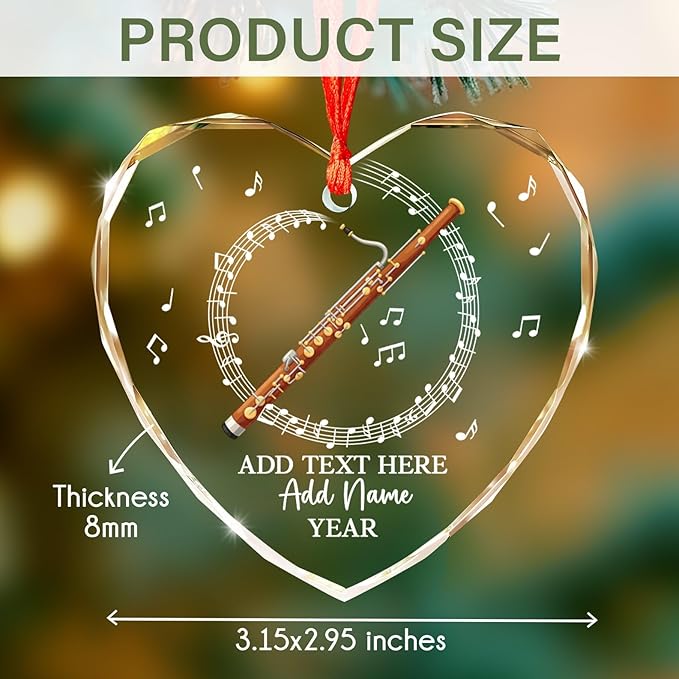 Personalized Text Name & Year Bassoon Christmas Ornament, Bassoon Musical Instrument Glass Ornament for Xmas Tree, Customized Music Lover Christmas Hanging Ornaments 2025, Gift for Bassoonist