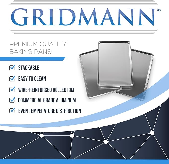 GRIDMANN 13" x 18" Commercial Grade Aluminum Cookie Sheet Baking Tray Jelly Roll Pan Half Sheet - 6 Pans