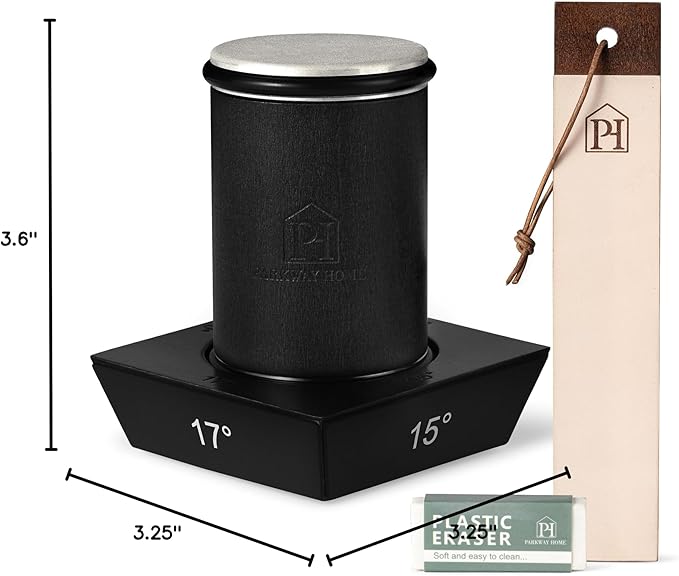Black Roller Sharpener for Knives with Leather Strop - Knife Sharpener Kit with 15, 17, 20 & 22 Degree Angles - Roller Knife Sharpening System Stand, Holder & Eraser