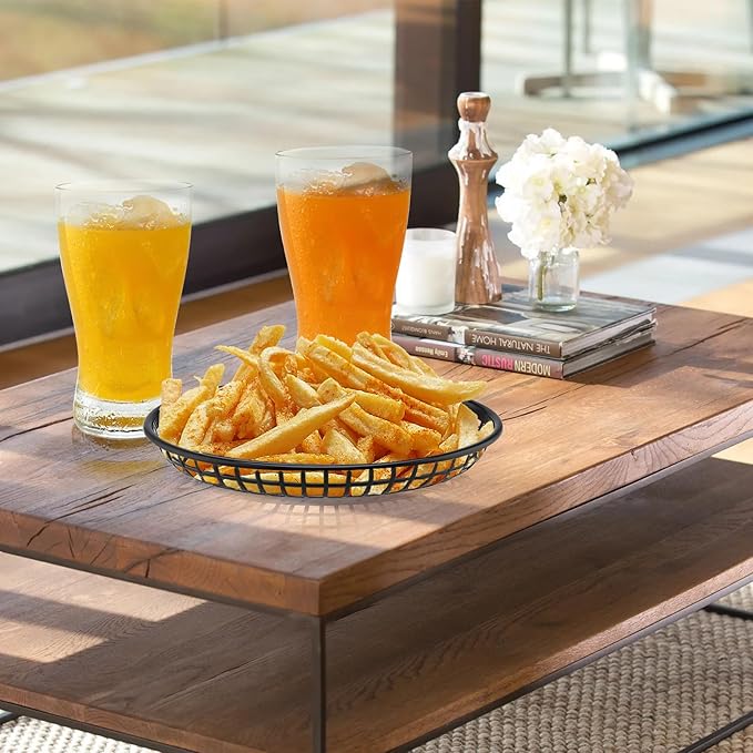 80 Pack 9x5.7x1.6 Inch Black Plastic Fast Food Baskets, Restaurant Serving Basket, Oval Fast Food Serving Baskets for Picnic, Deli Serving, Chicken, Burgers and Fries